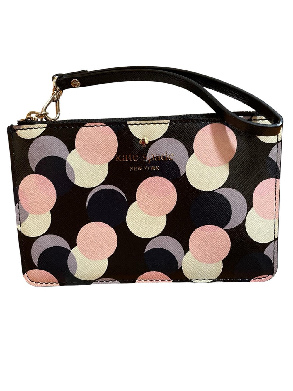 Kate Spade Black Multi Dot Wristlet Pouch Pink & Cream Circles